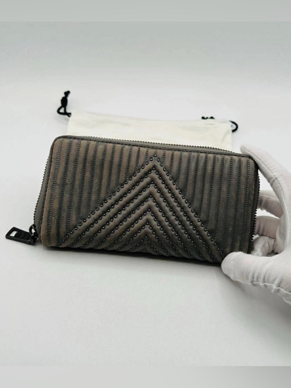 Coach Quilted Chevron Studded Zip Wallet in Gray - Picture 6 of 16